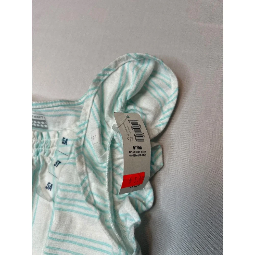 Old Navy Girls 5T Striped Flutter Sleeve Smocked Top Teal White NWT